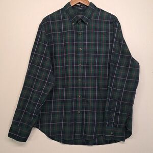J. Crew Brushed Twill Classic Plaid Long Sleeve Shirt XL Green Blue Black Watch